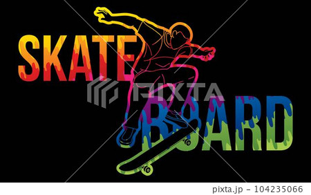 Skateboard Text Designed with Male Player Cartoon Extreme Sport Graphic Vector 104235066