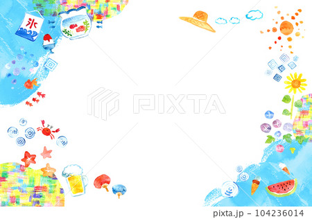夏の背景素材 夏イメージ 水彩イラスト 夏の背景素材 夏イメージ 水彩イラスト 104236014