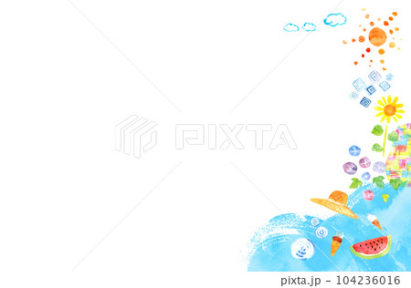 夏の背景素材　夏イメージ　水彩イラスト 104236016