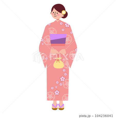 桜の柄の浴衣を着た女性のイラスト 104236041