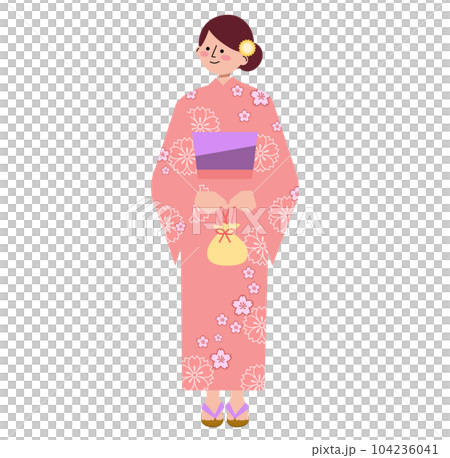 桜の柄の浴衣を着た女性のイラスト 104236041