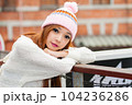 Asian American Woman in beanie cap 104236286