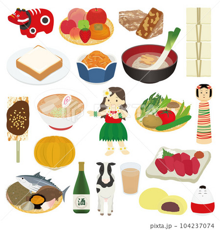 福島県の名物のイラストセット 104237074