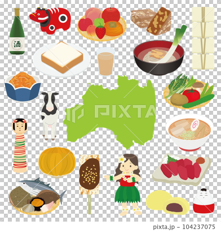 Fukushima prefecture specialty illustration set Fukushima prefecture specialty illustration set 104237075