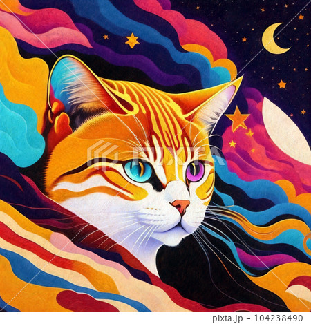 猫アート・イラスト｜宇宙と猫のハイブリット｜Generative AIの