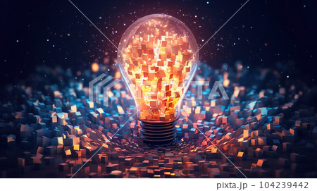 創造性を感じさせるカラフルな電球「AI生成画像」 創造性を感じさせるカラフルな電球「AI生成画像」 104239442