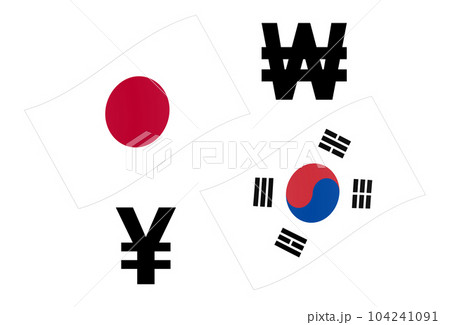 JPYKRW forex currency pair vector illustration. Japanese and Korean flag, with Yen and Won symbol. 104241091