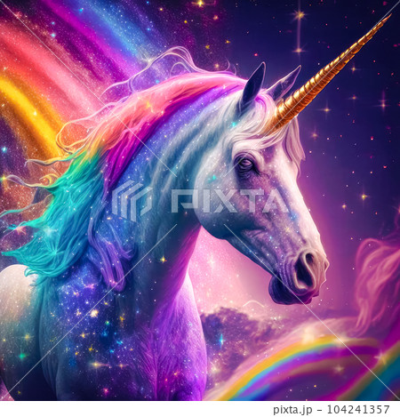 Beautiful and powerful fantasy rainbow unicorn. - Stock Illustration  [104241357] - PIXTA