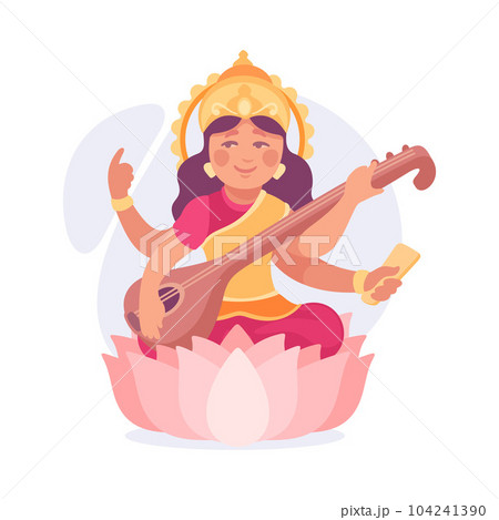 Ancient Indian Hindu Lakshmi God and Deity Vector Illustration 104241390