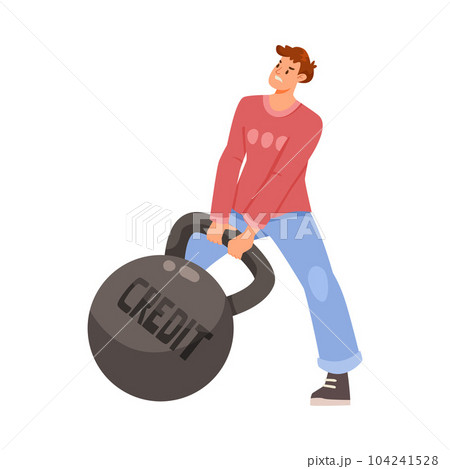 Man Character Dragging Heavy Kettlebell as Severity of Loan and Mortgage Vector Illustration 104241528