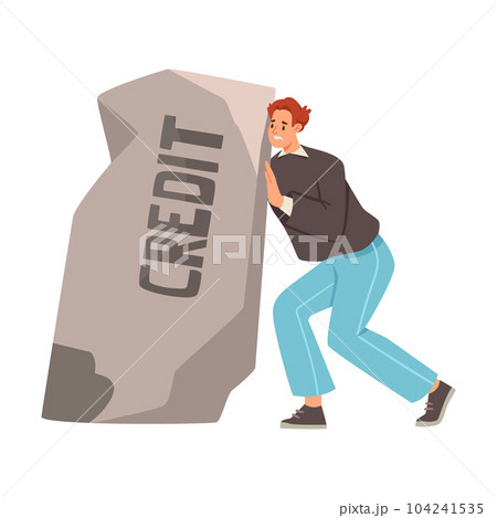 Man Character Lean on Heavy Stone as Severity of Loan and Mortgage Vector Illustration Man Character Lean on Heavy Stone as Severity of Loan and Mortgage Vector Illustration 104241535