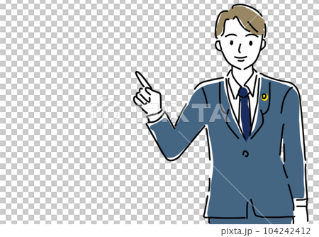 指さしする男性弁護士のシンプル線画イラスト 104242412
