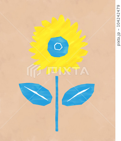 ひまわり　イエロー　ブルー　ホワイト　テクスチャ　ベージュ背景 104242479