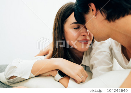 Couple of romantic young people at home, Vintage style photo Couple of romantic young people at home, Vintage style photo 104242640