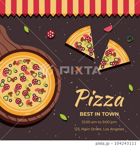 Pizza with slices on the board. Banner or background. Vector illustration. Pizza with slices on the board. Banner or background. Vector illustration. 104243111