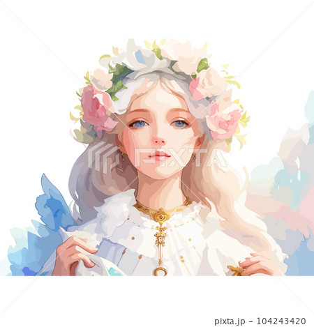 Beautiful woman with floral wreath  104243420