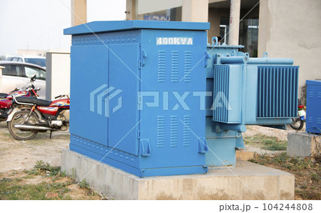 High voltage transformer installed in a commercial area. High voltage transformer installed in a commercial area. 104244808
