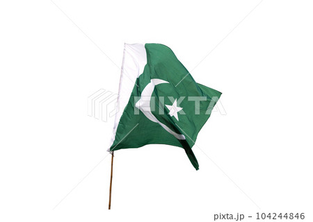 Pakistan's national flag flies in the sky. 104244846