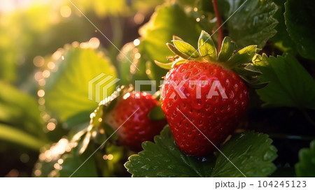 ripe strawberries close up. Generative AI 104245123