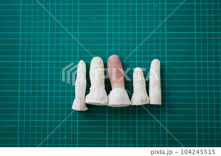 Parts of artificial silicone fingers prosthetic in prosthetic workshop Parts of artificial silicone fingers prosthetic in prosthetic workshop 104245515