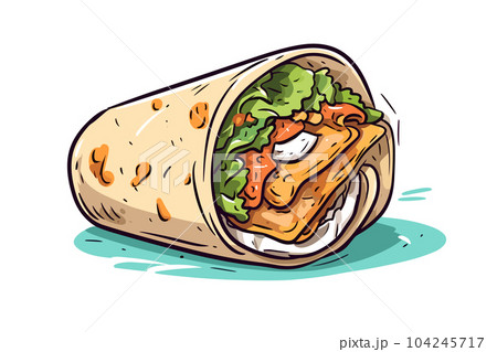Chicken tortilla wrap hand-drawn illustration. Chicken wrap. Vector doodle style cartoon illustration Chicken tortilla wrap hand-drawn illustration. Chicken wrap. Vector doodle style cartoon illustration 104245717