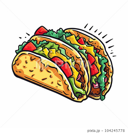 Tacos hand-drawn illustration. Mexican taco. Vector doodle style cartoon illustration Tacos hand-drawn illustration. Mexican taco. Vector doodle style cartoon illustration 104245778