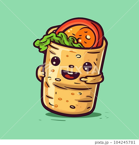 Burritos hand-drawn illustration. Mexican burrito wrap. Vector doodle style cartoon illustration Burritos hand-drawn illustration. Mexican burrito wrap. Vector doodle style cartoon illustration 104245781