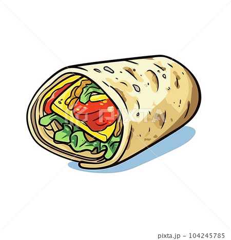 Burritos hand-drawn illustration. Mexican burrito wrap. Vector doodle style cartoon illustration Burritos hand-drawn illustration. Mexican burrito wrap. Vector doodle style cartoon illustration 104245785