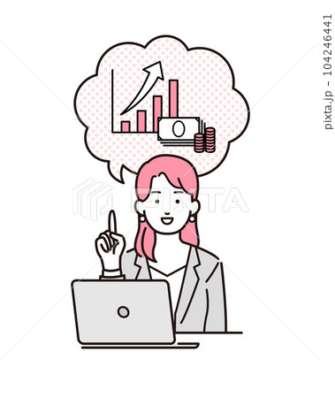パソコンを使って利益を得るイメージイラスト パソコンを使って利益を得るイメージイラスト 104246441
