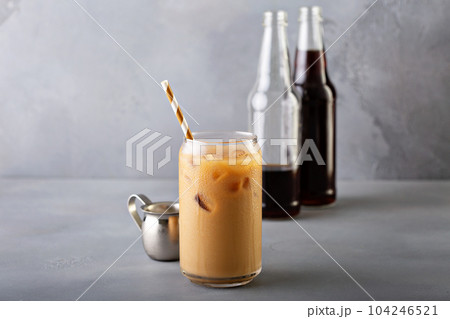 Cold brew iced coffee in glass bottles Cold brew iced coffee in glass bottles 104246521