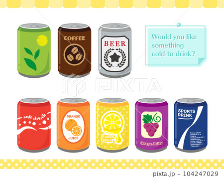 缶入りのお茶と缶ジュースのイラスト素材セット 104247029