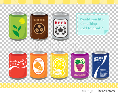 缶入りのお茶と缶ジュースのイラスト素材セット 104247029
