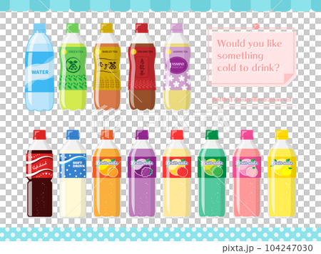 ペットボトルのお茶とジュースのイラスト素材セット 104247030