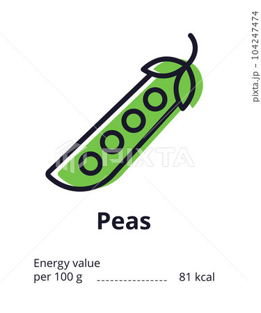Healthy vegetarian product icon. A tasty peas icon. Energy value of peas. Vector illustration on white background Healthy vegetarian product icon. A tasty peas icon. Energy value of peas. Vector illustration on white background 104247474