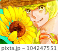 向日葵と麦わら帽子の女の子 104247551