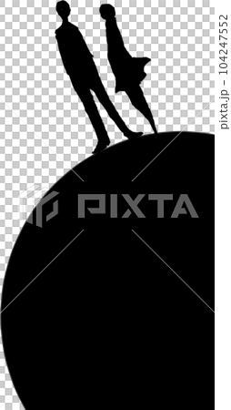 球体に立つ少年少女のシルエット 104247552