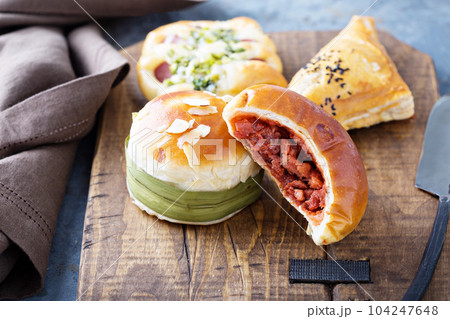 Savory chinese pastries with red bean filling 104247648