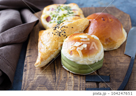 Savory chinese pastries with red bean filling Savory chinese pastries with red bean filling 104247651