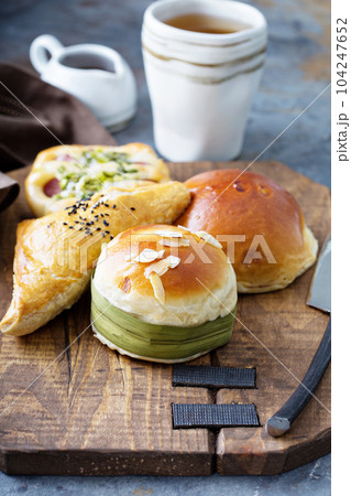 Savory chinese pastries with red bean filling 104247652