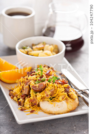 Breakfast biscuits with scrambled eggs Breakfast biscuits with scrambled eggs 104247790