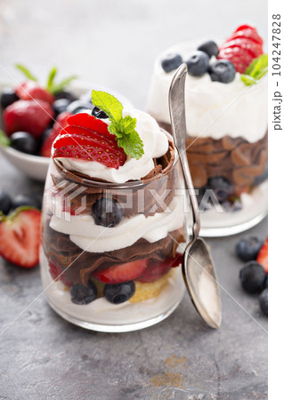 Chocolate pudding layered dessert Chocolate pudding layered dessert 104247828