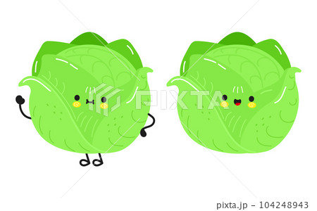 Cute funny Cabbage character. Vector hand drawn cartoon kawaii character illustration icon. Isolated on white background. Cabbage character concept 104248943