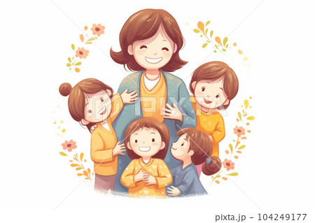 女性の保育士と子供たち：AI生成画像 104249177