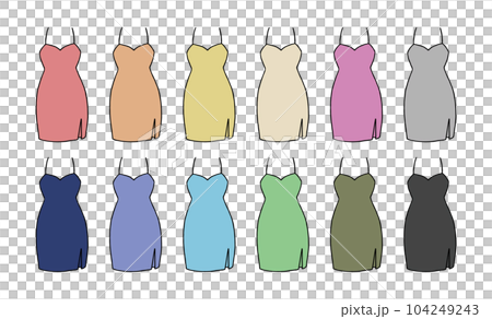 ミニ丈のワンピースのイラストセット ミニ丈のワンピースのイラストセット 104249243