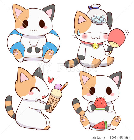 三毛猫の夏セットのイラスト素材 [104249665] - PIXTA