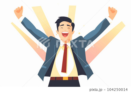 ガッツポーズするビジネスマン：AI生成画像 104250014