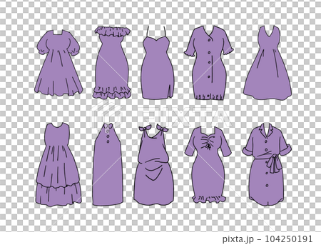 Illustration set of purple short-sleeved dress Illustration set of purple short-sleeved dress 104250191