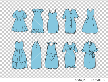 Illustration set of light blue short-sleeved dress Illustration set of light blue short-sleeved dress 104250197
