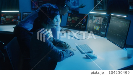Flight control operators monitor successful spacecraft lift off 104250499