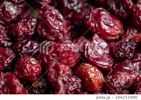Dried red cranberries with sugar syrup 104252990